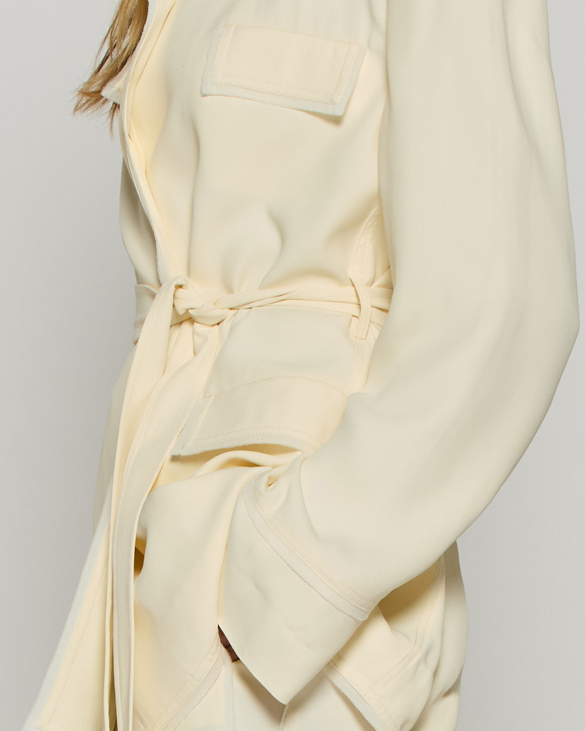 Relaxed Jacket with Georgette Trim - Cream