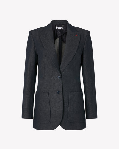 Denim Look Fitted Blazer - Navy Blue SERENA BUTE