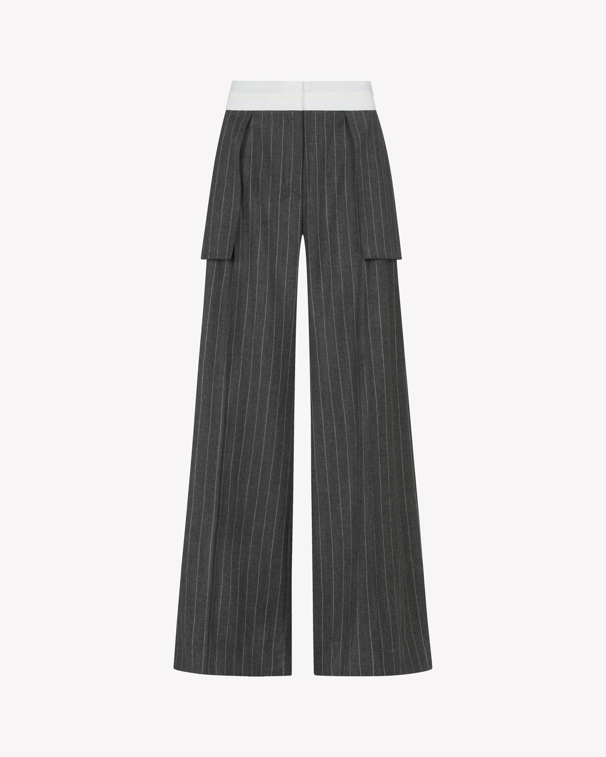 Inside Out Trouser  - Dark Grey Pinstripe Wool