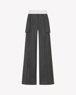 Cashmere Blend Inside Out Trouser  - Dark Grey Pinstripe