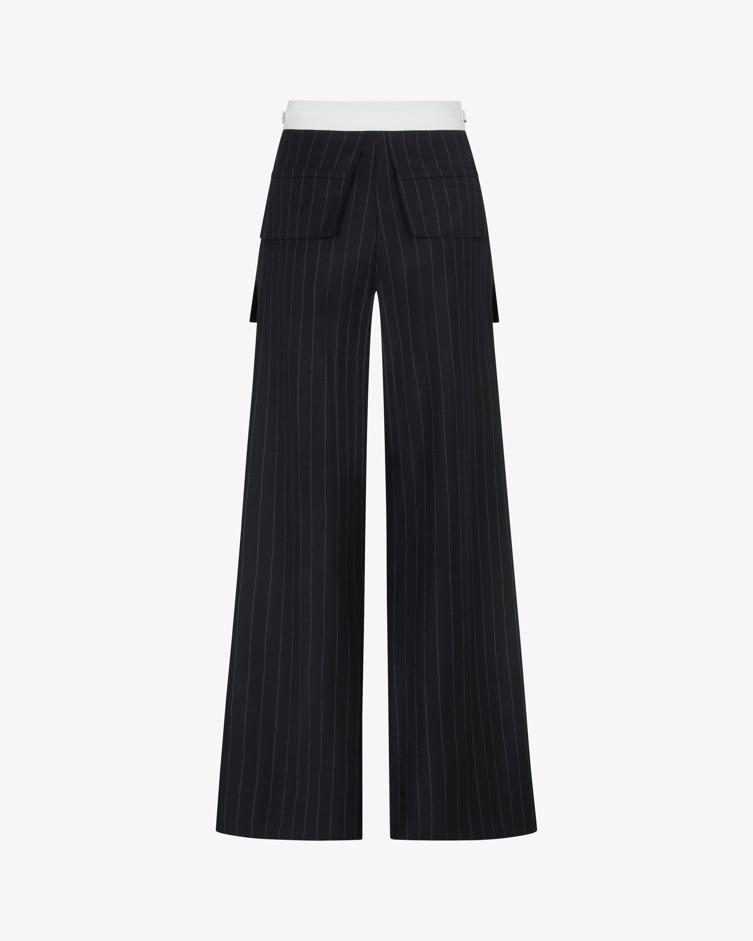 Inside Out Trouser  - Navy Blue Pinstripe Wool