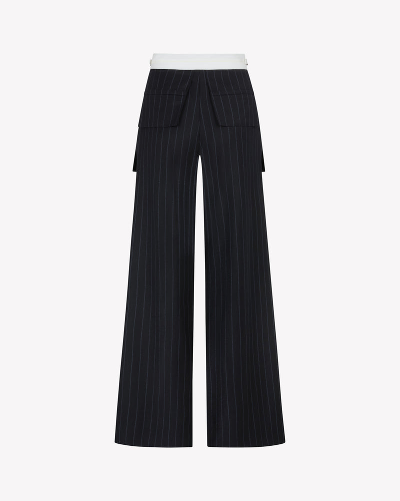 Cashmere Blend Inside Out Trouser  - Navy Blue Pinstripe SERENA BUTE