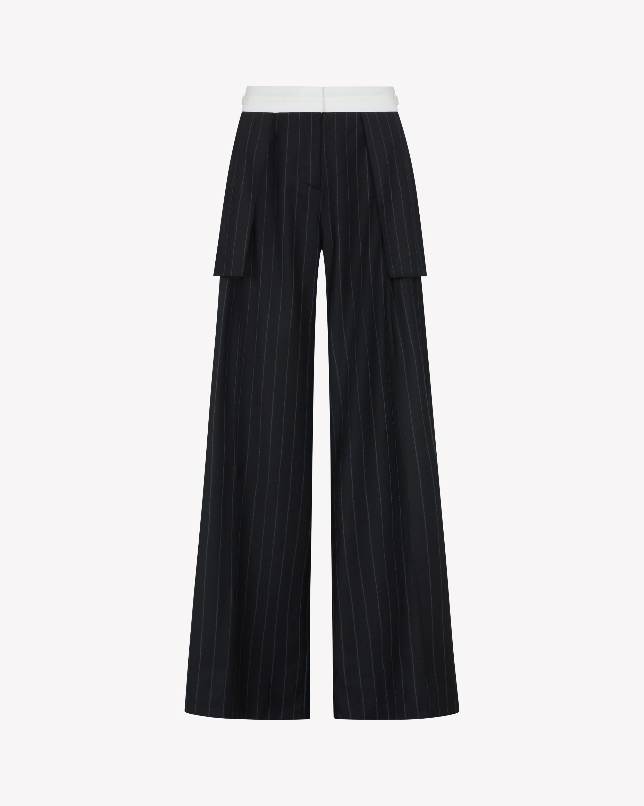 Inside Out Trouser  - Navy Blue Pinstripe Wool