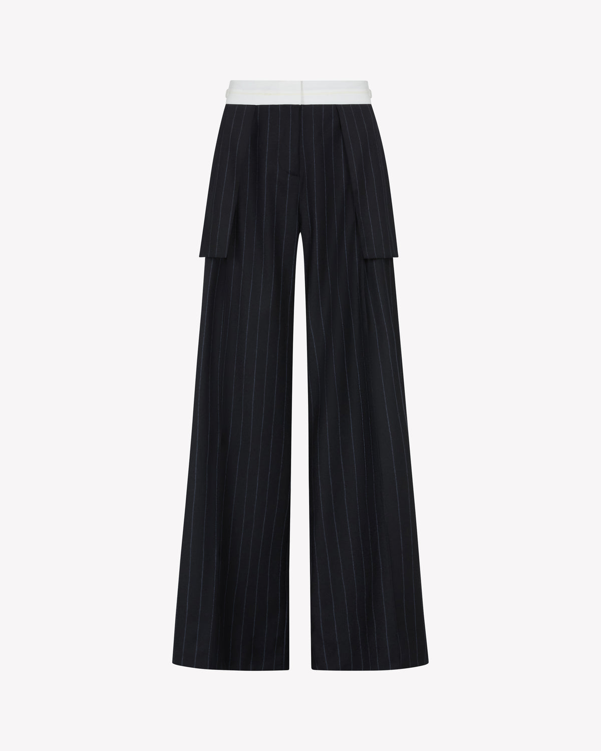 Inside Out Trouser  - Navy Blue Pinstripe Wool