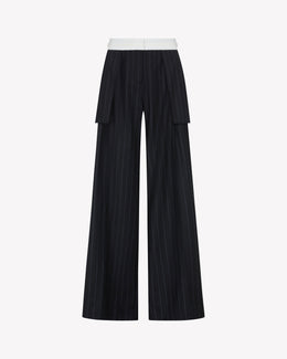Cashmere Blend Inside Out Trouser  - Navy Blue Pinstripe