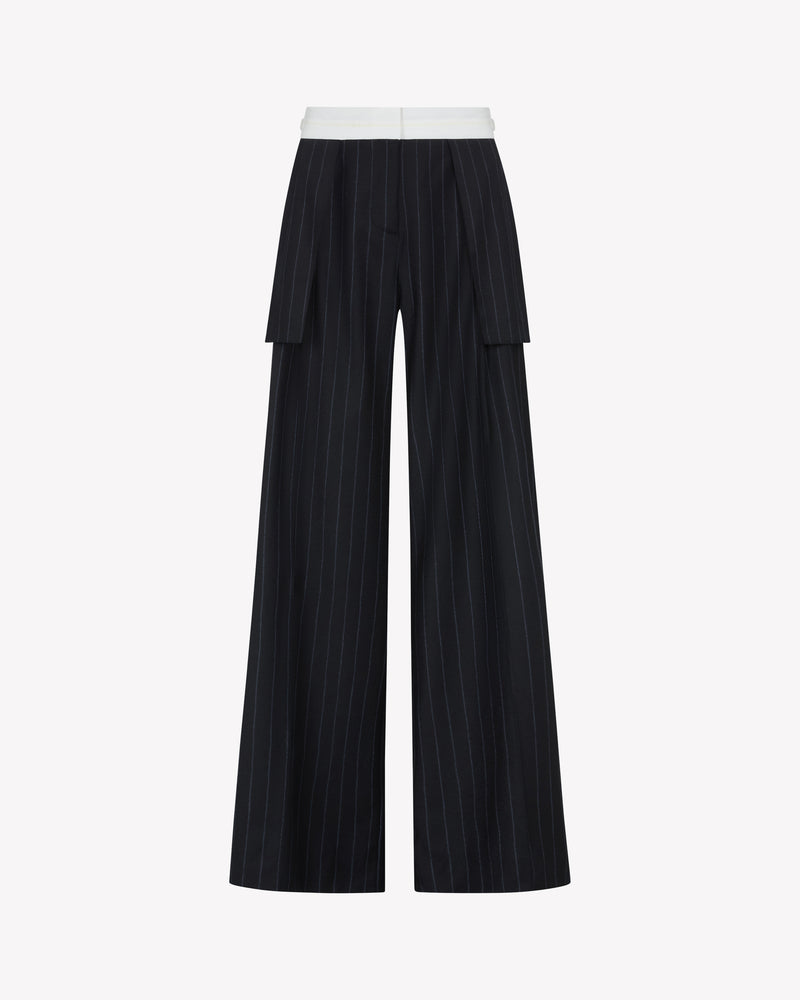 Inside Out Trouser  - Navy Blue Pinstripe Wool picture #2