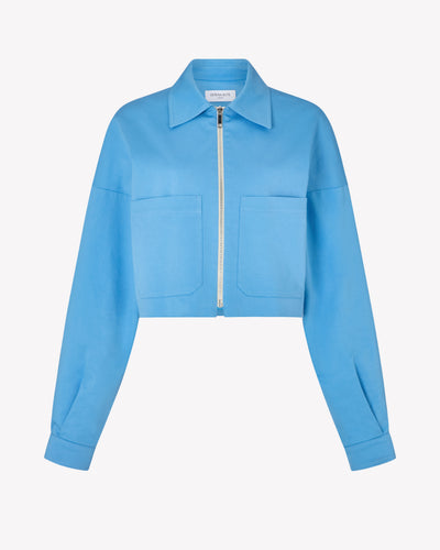 Cotton Gabardine Dropped Shoulder Jacket - Cornflower Blue SERENA BUTE