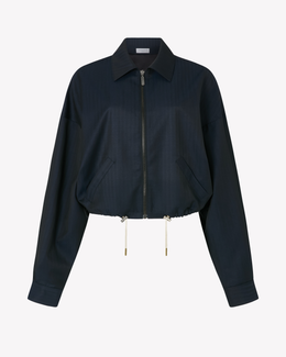 Wool Dropped Shoulder Bomber - Navy Blue
