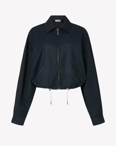 Wool Dropped Shoulder Bomber - Navy Blue SERENA BUTE