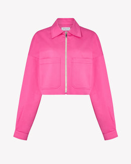 Cotton Gabardine Dropped Shoulder Jacket - Bright Pink