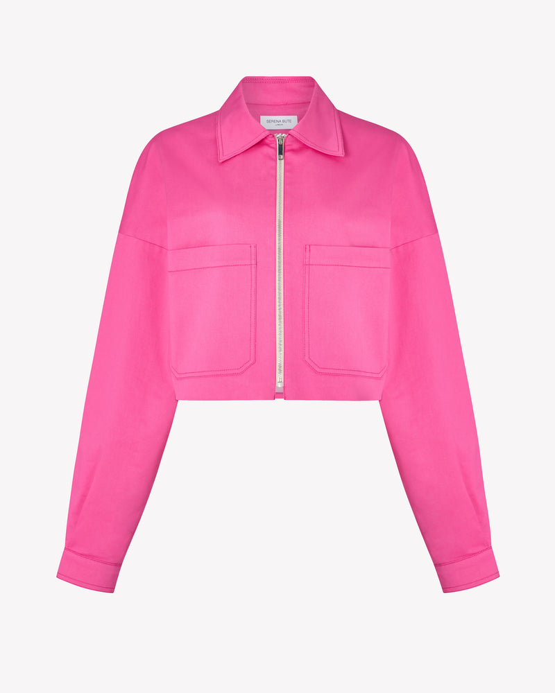 Cotton Gabardine Dropped Shoulder Jacket - Bright Pink picture #1