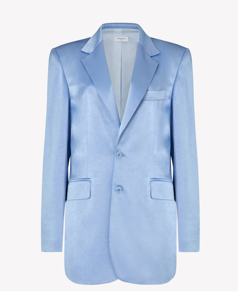 Satin Boyfriend Blazer - Cornflower Blue picture #1