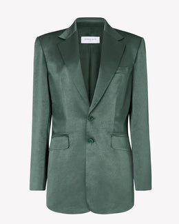 Satin Boyfriend Blazer - Dark Green