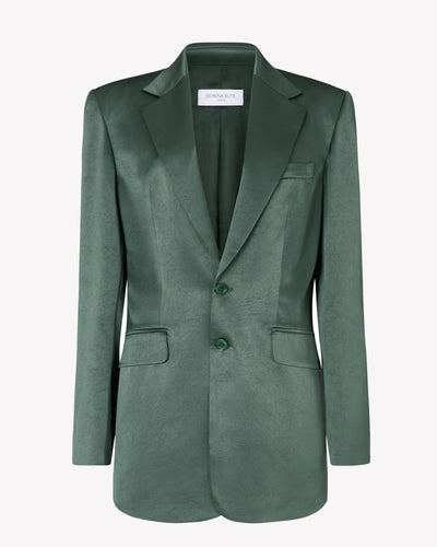 Satin Boyfriend Blazer - Dark Green SERENA BUTE