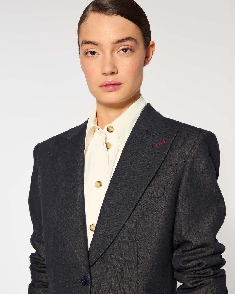 Denim Look Fitted Blazer - Navy Blue SERENA BUTE
