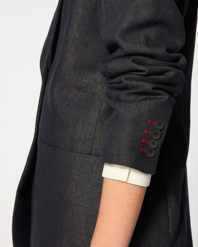 Denim Look Fitted Blazer - Navy Blue SERENA BUTE