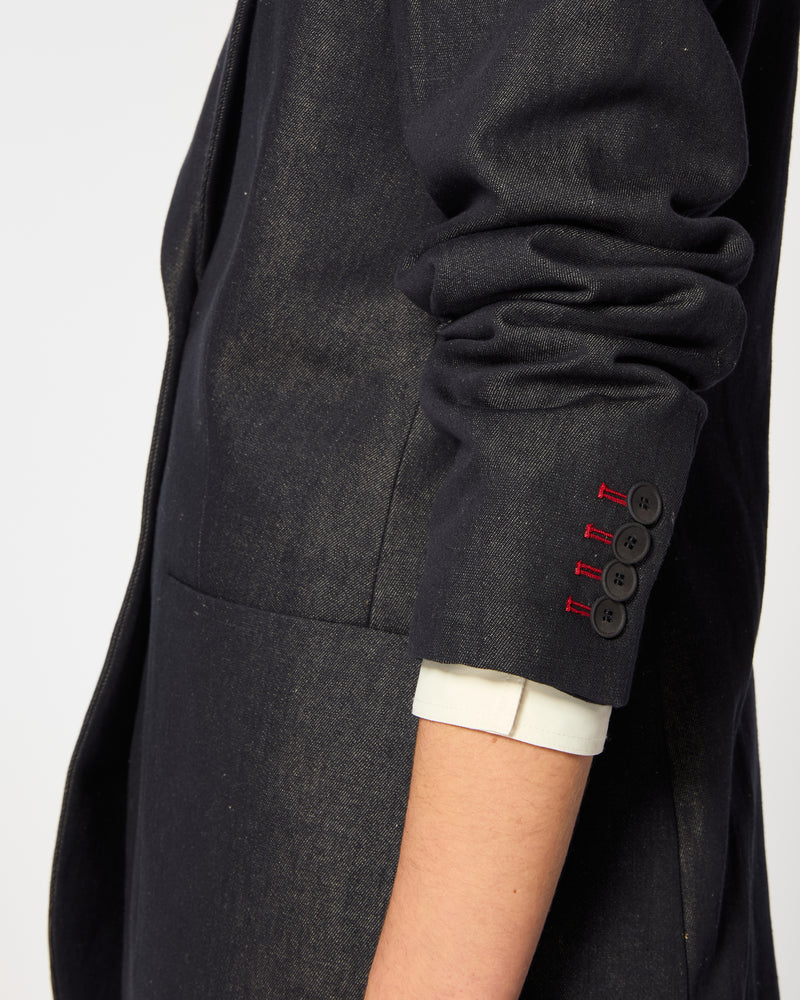 Denim Look Fitted Blazer - Navy Blue SERENA BUTE