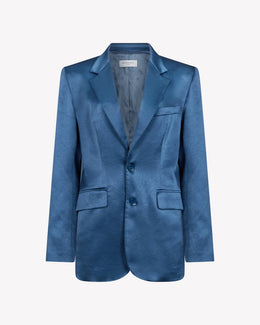 Satin Boyfriend Blazer - Dusty Navy Blue