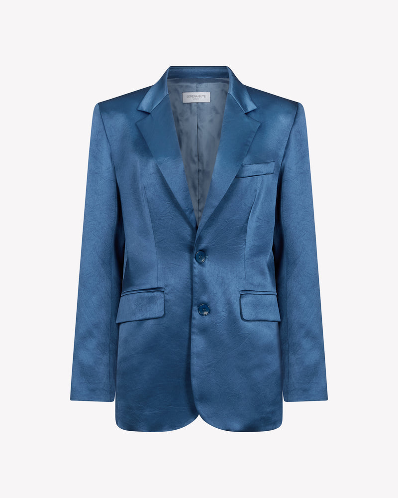 Satin Boyfriend Blazer - Dusty Navy Blue picture #1
