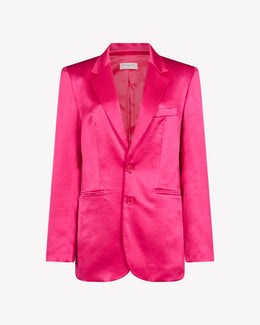 Satin Boyfriend Blazer - Fuschia