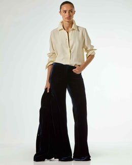 Velvet Flare Trouser - Navy Blue