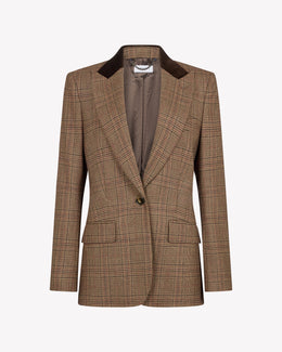 Wool Tweed Fitted Single Breasted Blazer - Brown