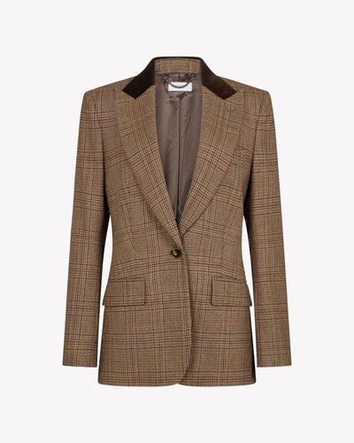 Wool Tweed Fitted Single Breasted Blazer - Brown SERENA BUTE
