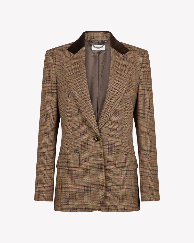 Wool Tweed Fitted Single Breasted Blazer - Brown SERENA BUTE