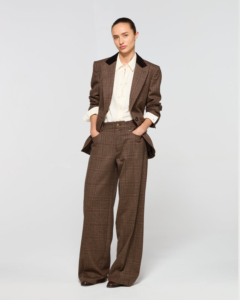 Wool Tweed Fitted Single Breasted Blazer - Brown SERENA BUTE