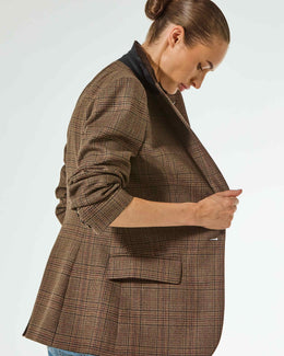 Wool Tweed Fitted Single Breasted Blazer - Brown