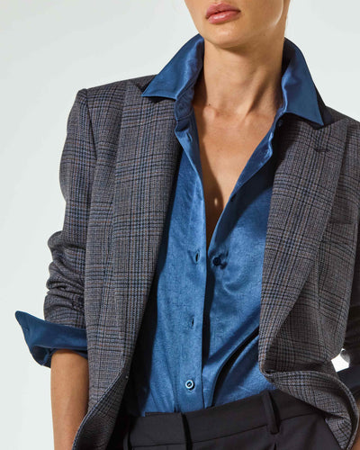 Wool Tweed Fitted Single Breasted Blazer - Navy Blue SERENA BUTE