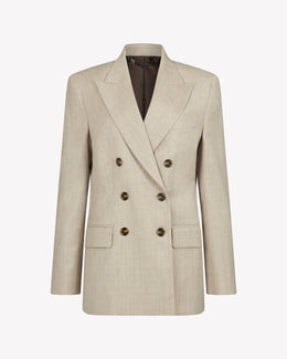 Wool Cashmere Double Breasted Blazer - Beige