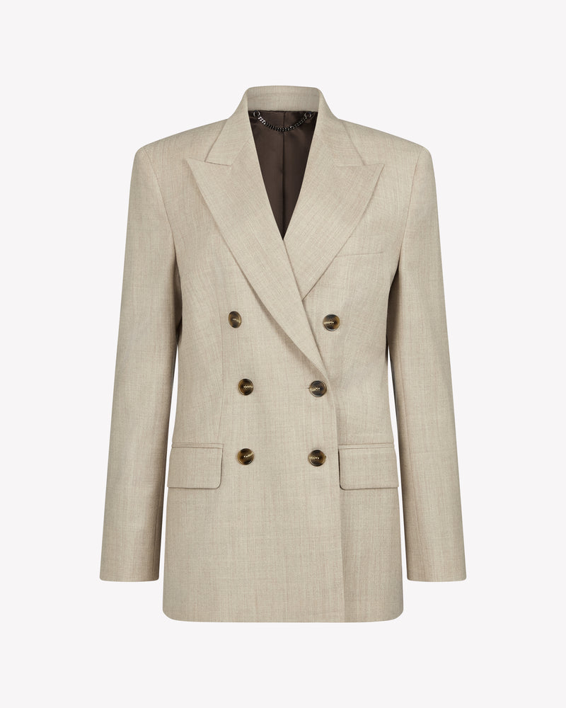 Wool Cashmere Double Breasted Blazer - Beige SERENA BUTE