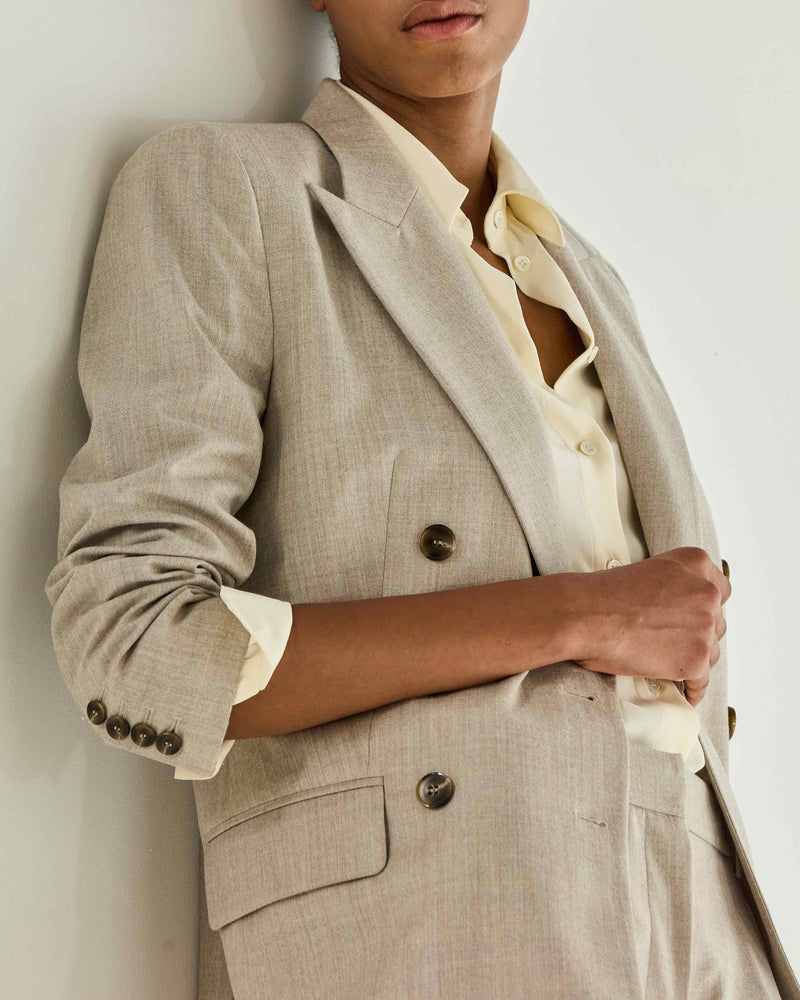Wool Cashmere Double Breasted Blazer - Beige SERENA BUTE