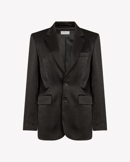 Satin Boyfriend Blazer - Black