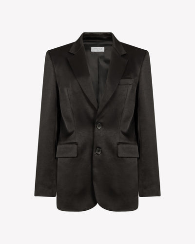 Satin Boyfriend Blazer - Black SERENA BUTE