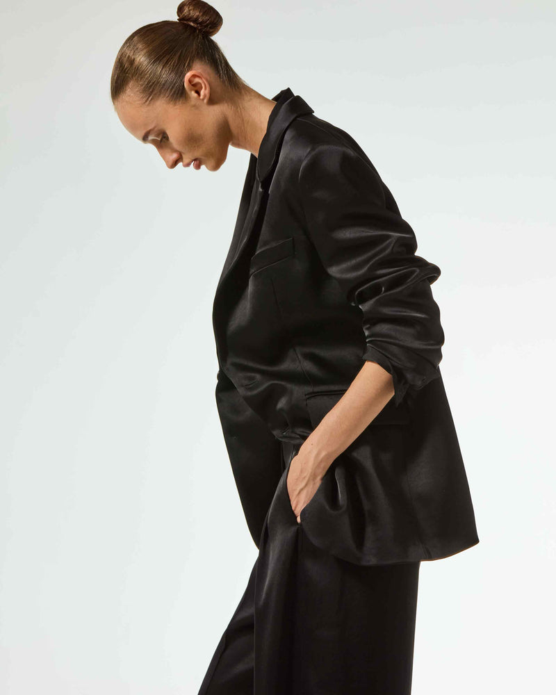 Satin Boyfriend Blazer - Black SERENA BUTE