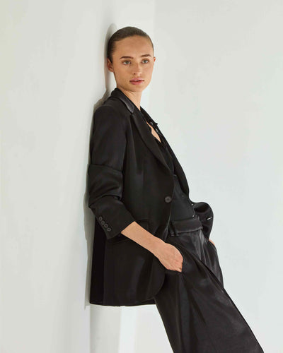 Satin Boyfriend Blazer - Black SERENA BUTE