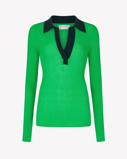 Silk Blend Open Neck Henley - Green Flash