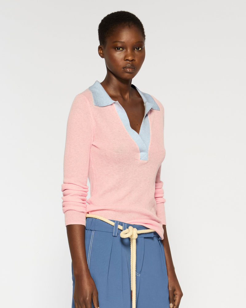 Silk Blend Open Neck Henley - Rose Petal picture #3