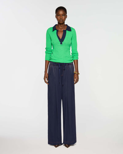 Silk Blend Open Neck Henley - Green Flash SERENA BUTE