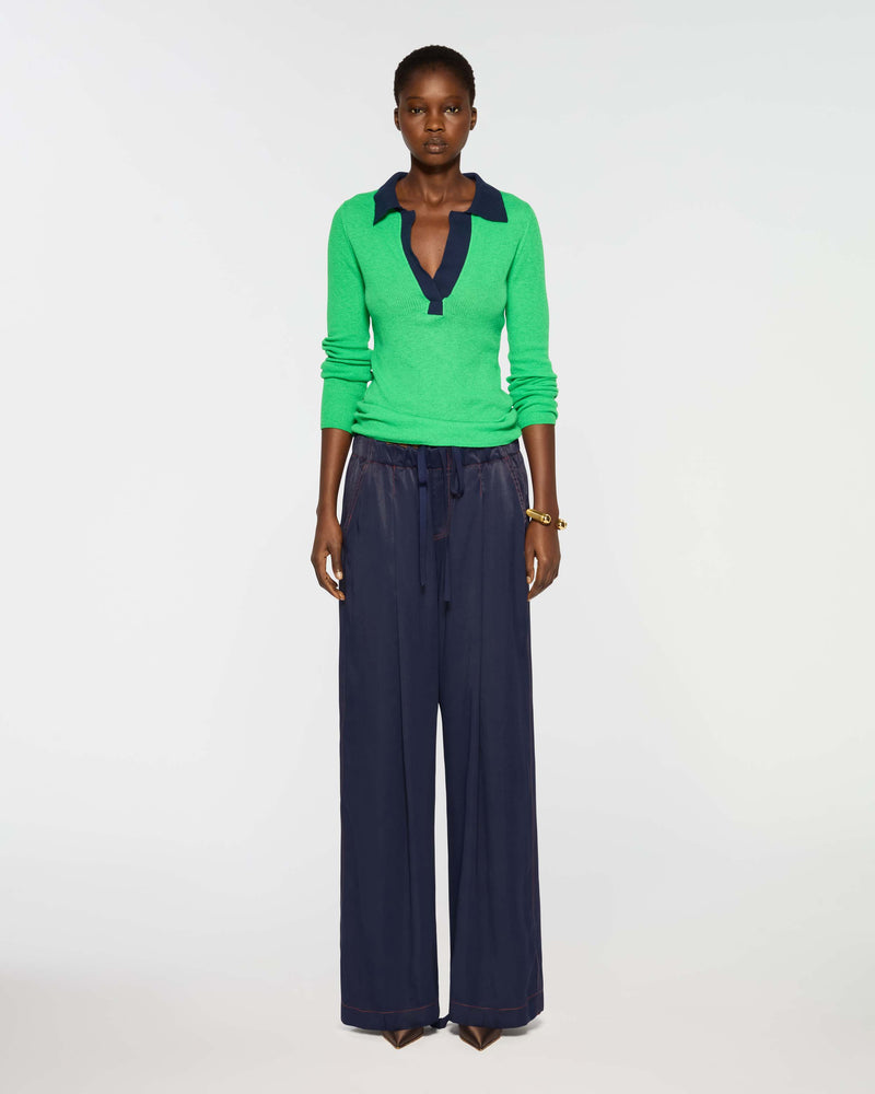 Silk Blend Open Neck Henley - Green Flash SERENA BUTE