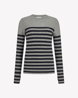 Merino Wool Striped Fitted Jumper - Grey and Navy
