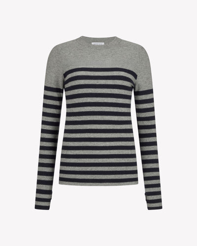Merino Wool Striped Fitted Jumper - Grey and Navy SERENA BUTE