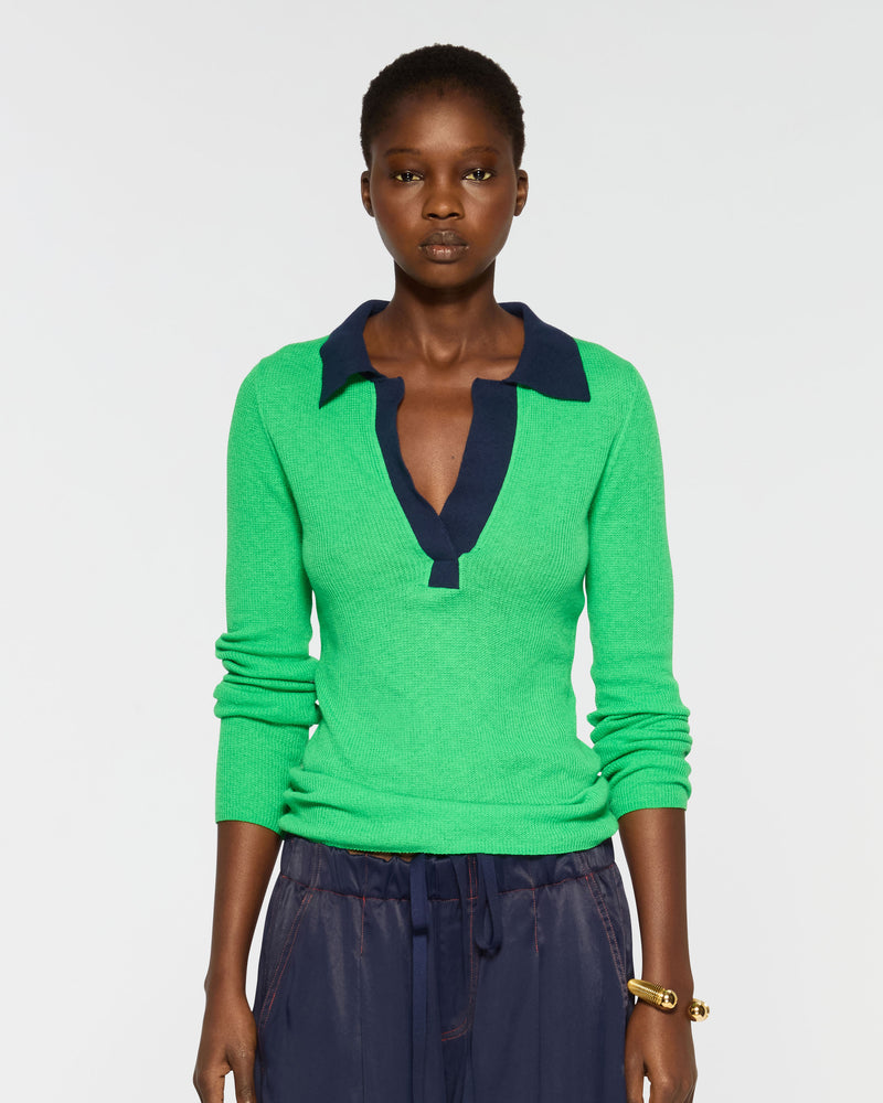 Silk Blend Open Neck Henley - Green Flash picture #3