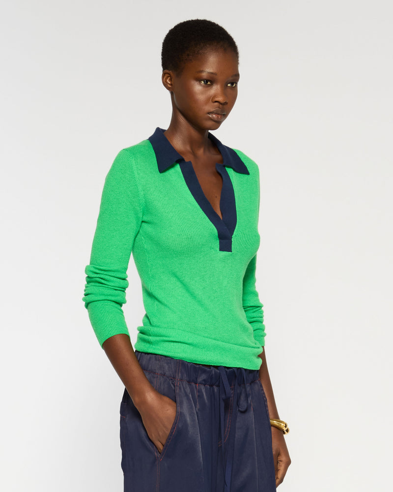 Silk Blend Open Neck Henley - Green Flash picture #2