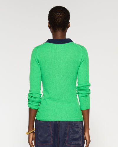 Silk Blend Open Neck Henley - Green Flash SERENA BUTE
