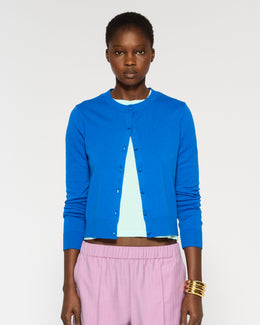 Cashmere Blend Round Neck Cardigan - Electric Storm