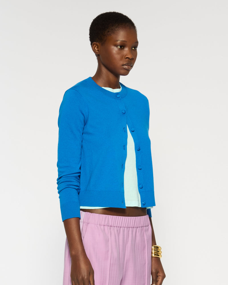 Cashmere Blend Round Neck Cardigan - Electric Storm picture #3