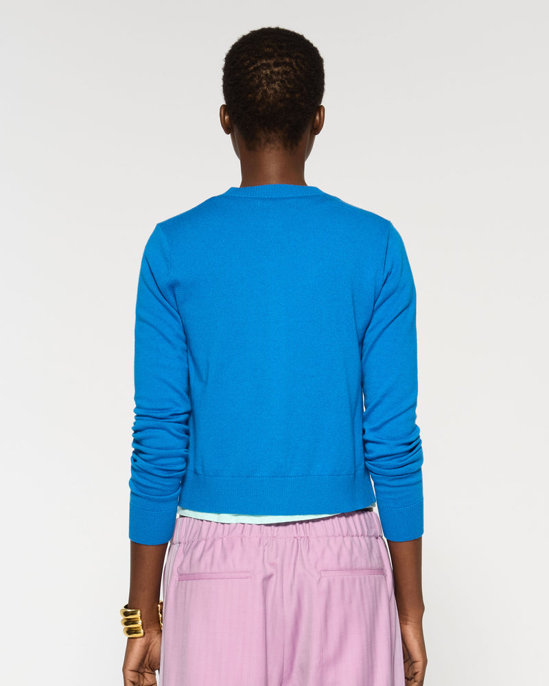 Cashmere Blend Round Neck Cardigan - Electric Storm picture #4